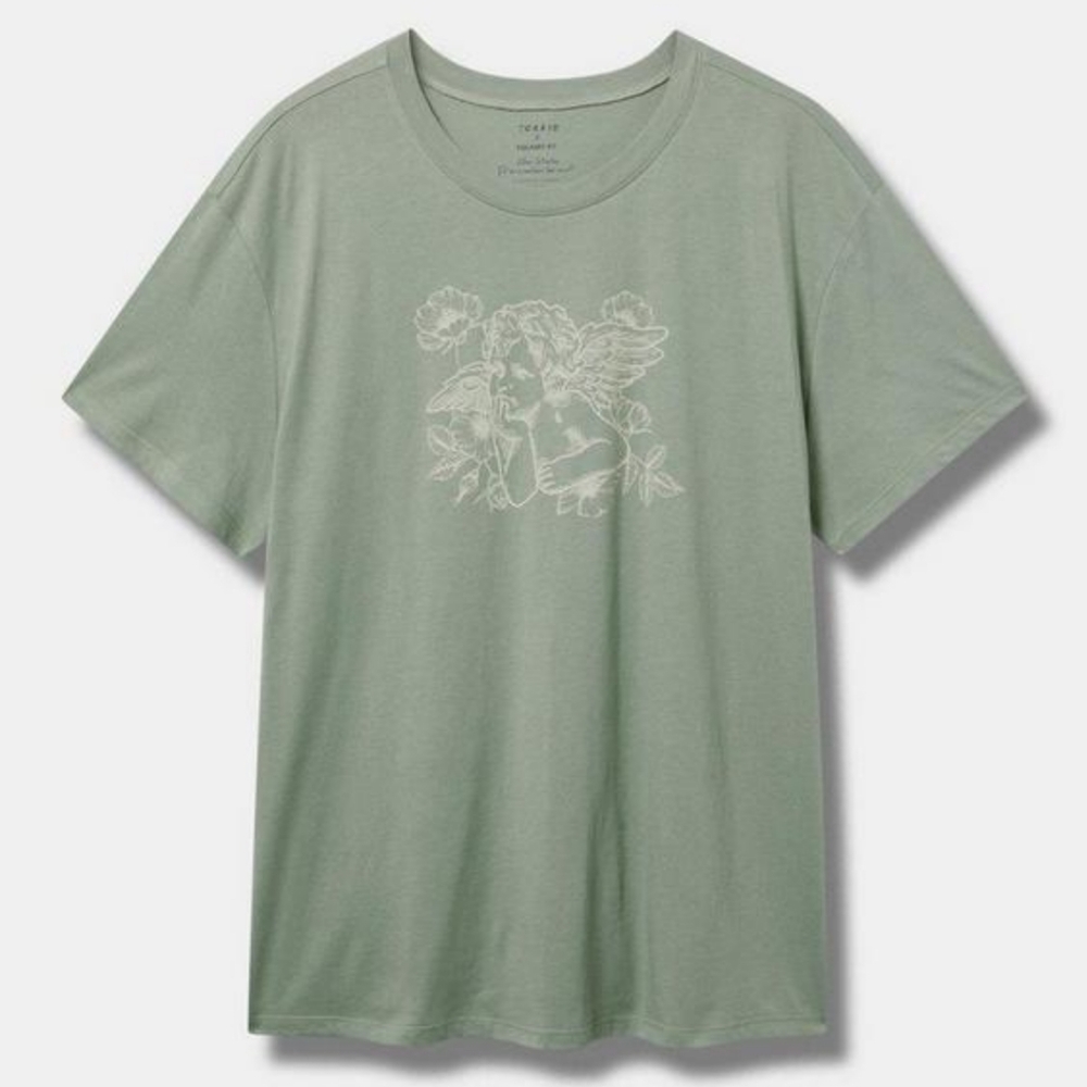 Torrid Green Graphic Floral Cherub Relaxed Fit CottonTee Plus Size 3x 22 24